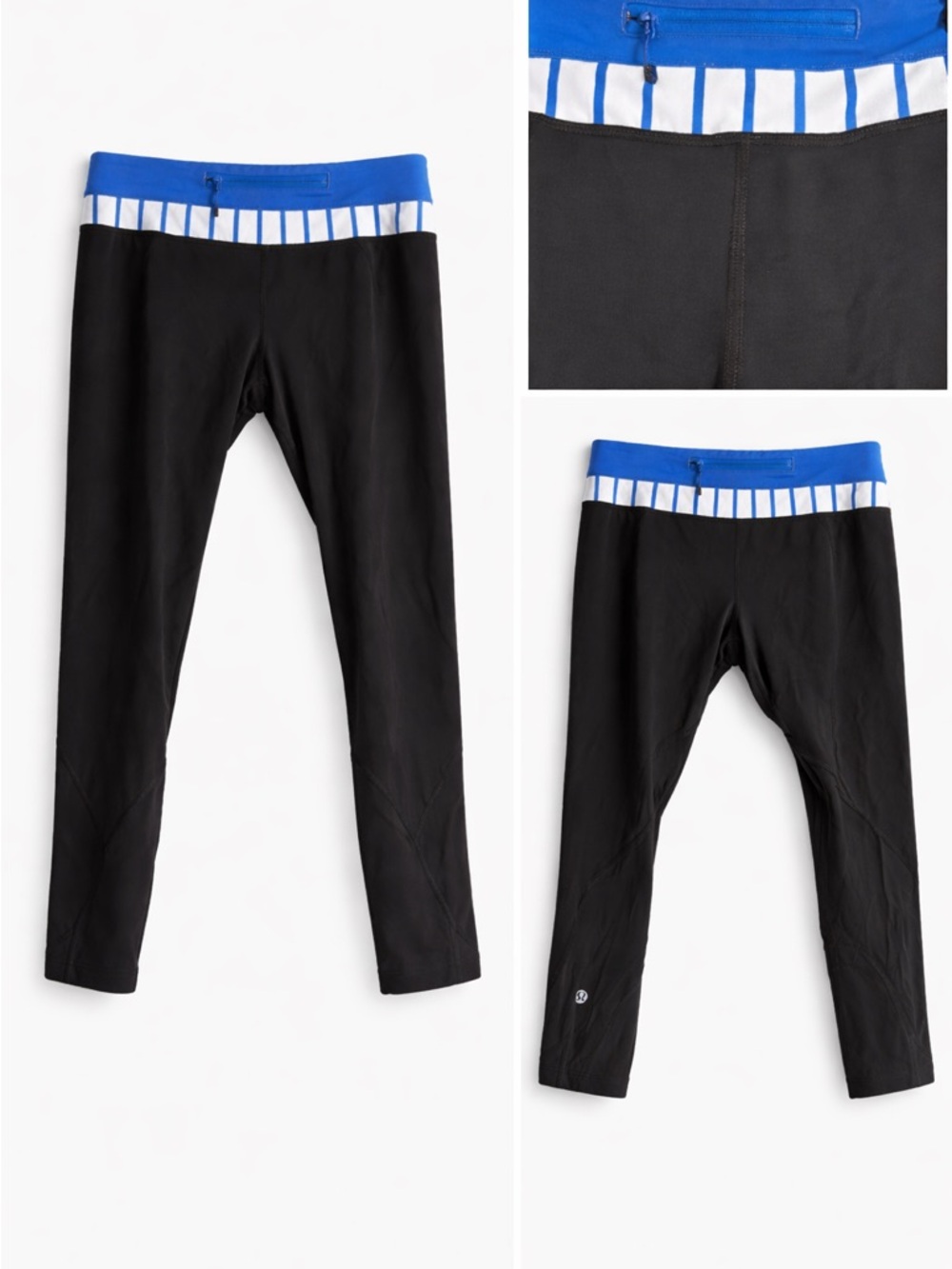 🧢 Lululemon Cropped Leggings – Black with Blue Waistband- Size 12